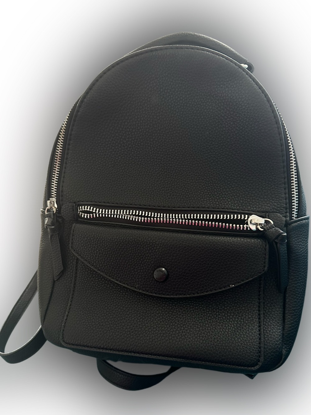 Prune Black Pebbled Leather Mini Backpack with Front Zip Pocket